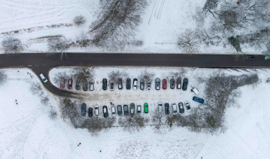 Truck fleet parked at logistics facility